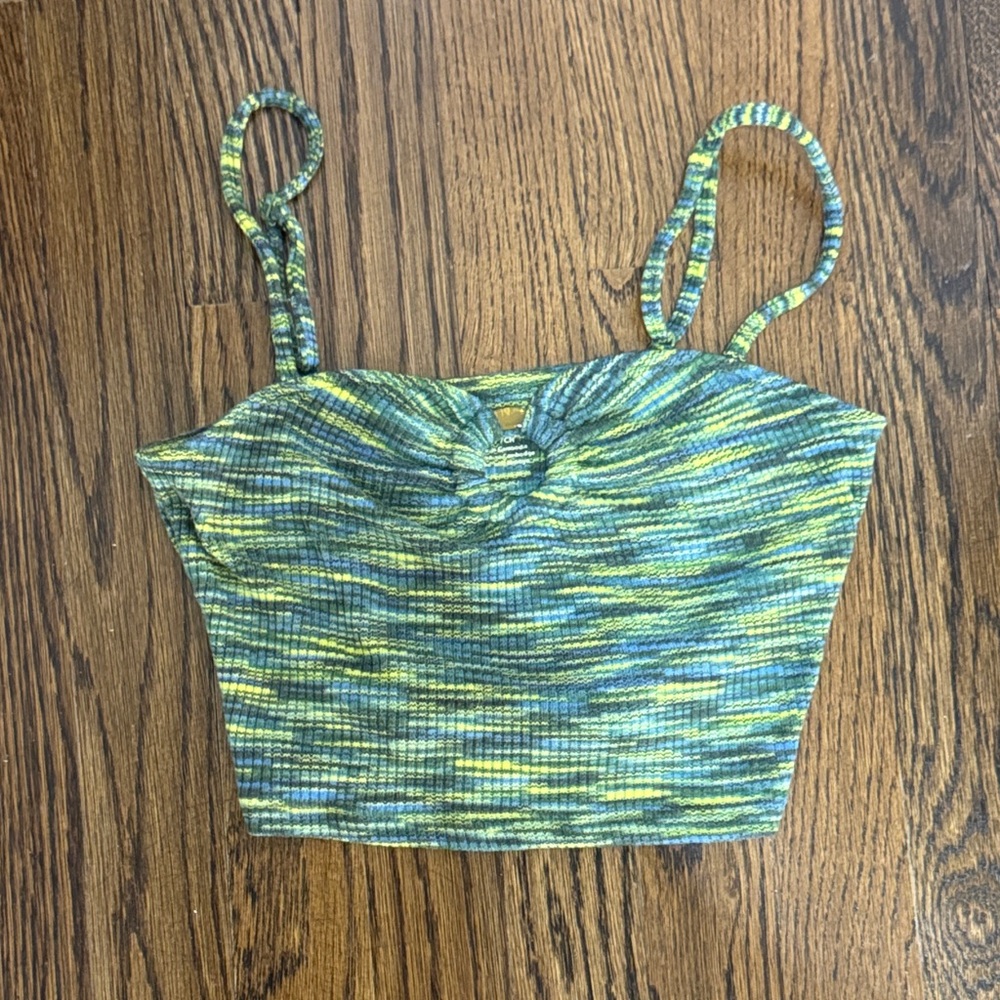 American Eagle Outfitters Blue and Yellow Strappy Crop Top